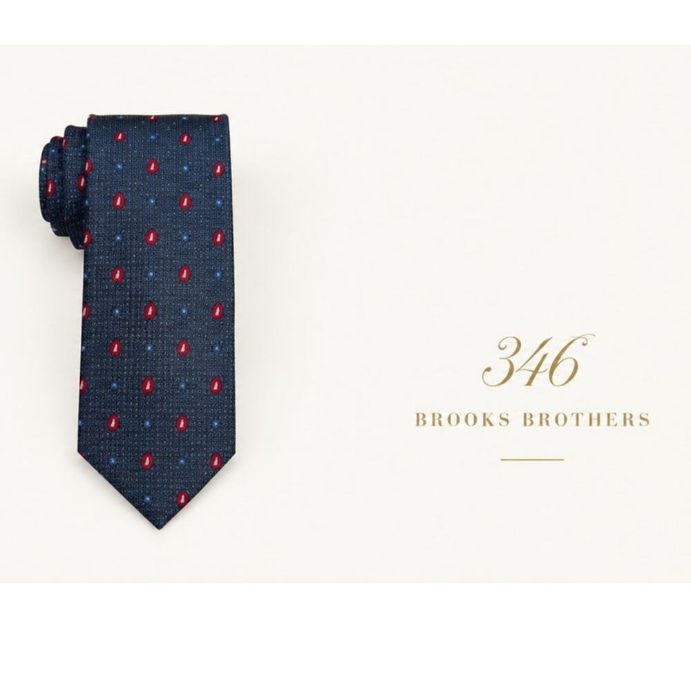 Brooks Brothers 346 Silk Tie Blue Geometric Red Dot Classic Necktie USA